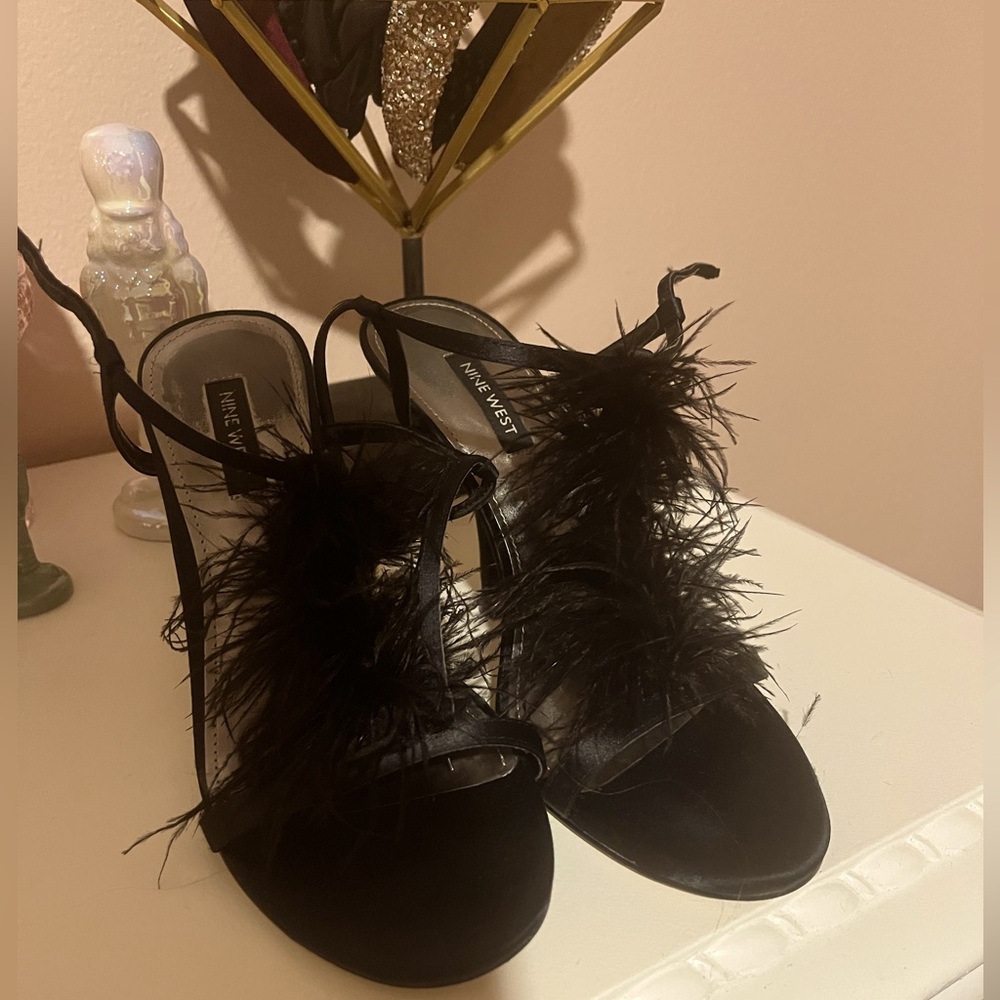 Black furry high heels